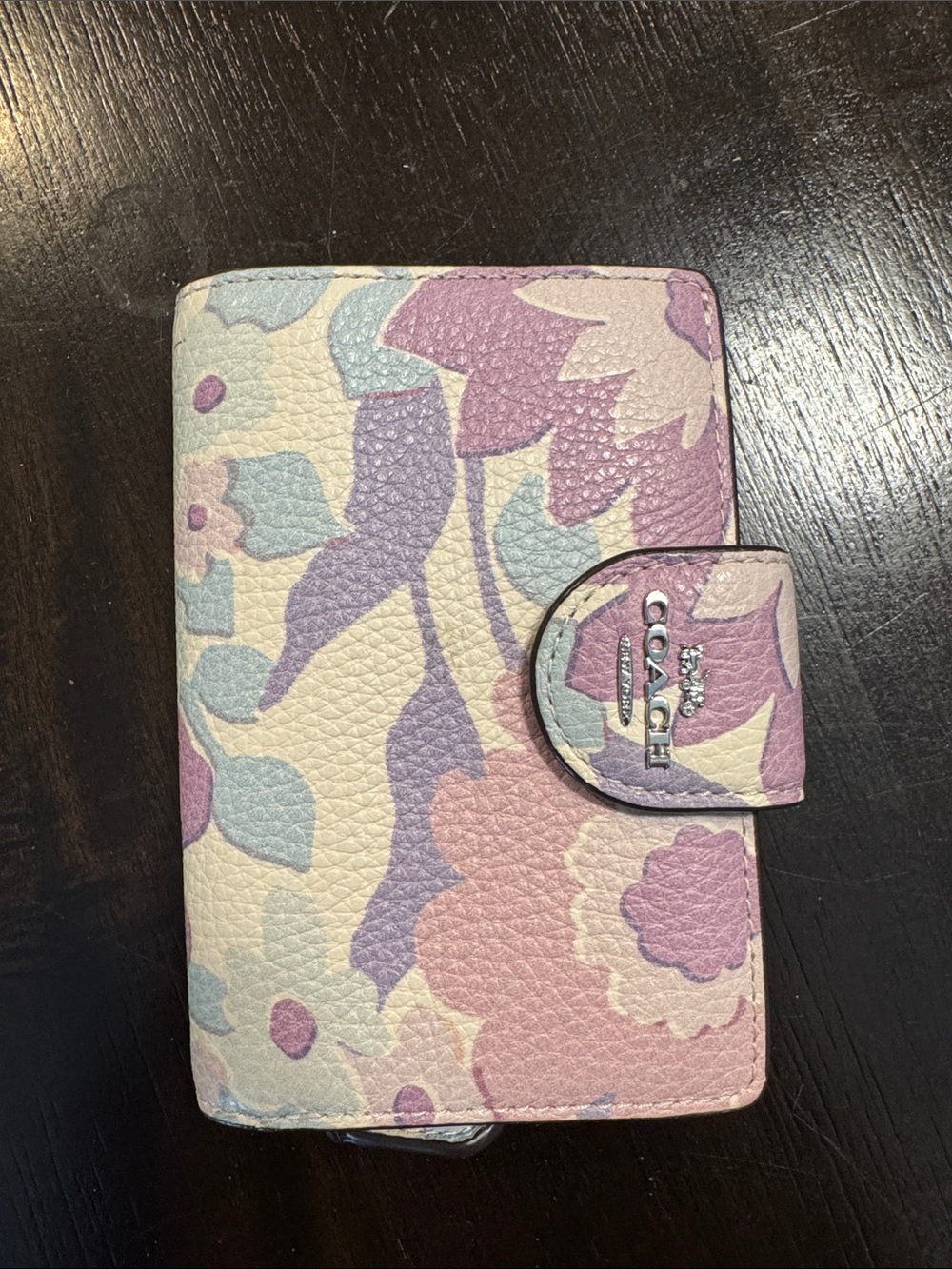 Coach Pastel Floral Leather Snap Card Holder - Pink, Lavender, Cream